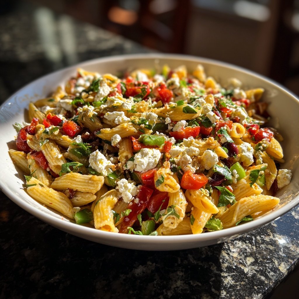 Mediterraner Nudelsalat Mit Feta
