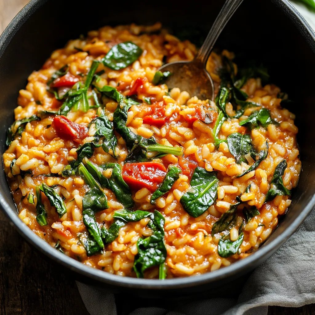 Risotto mit sonnengetrockneten Tomaten und Spinat