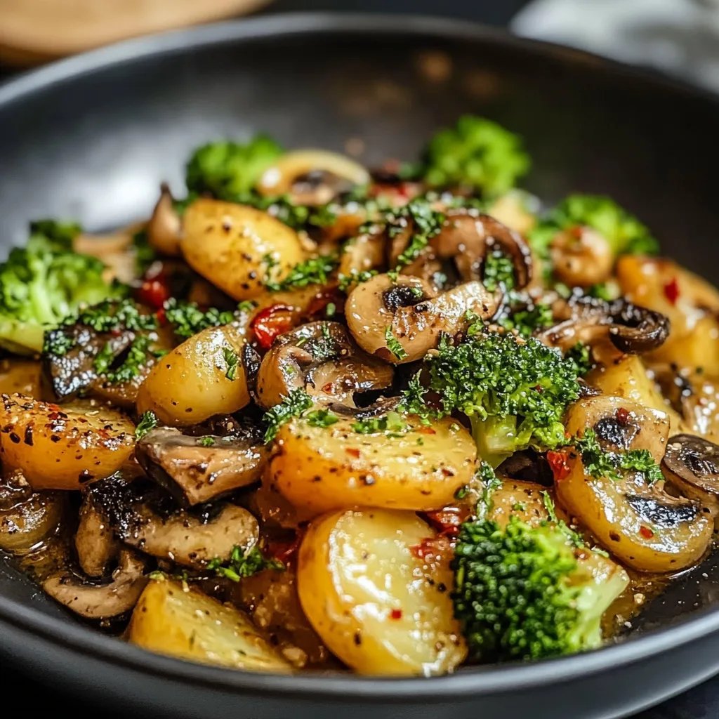 Brokkoli Kartoffel Pfanne mit Pilzen