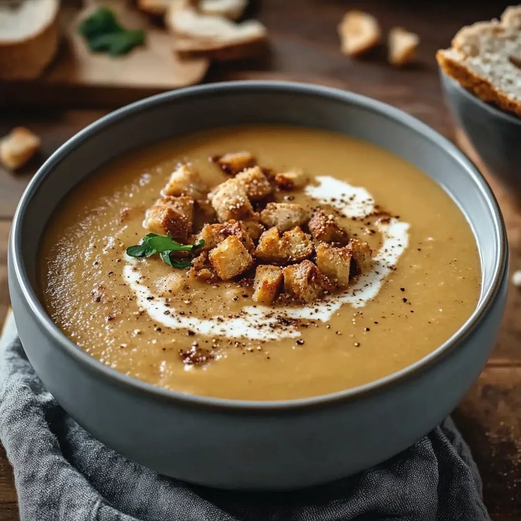 Kastanienschaumsuppe mit gewürztem Rinderbauchspeck und Walnüssen