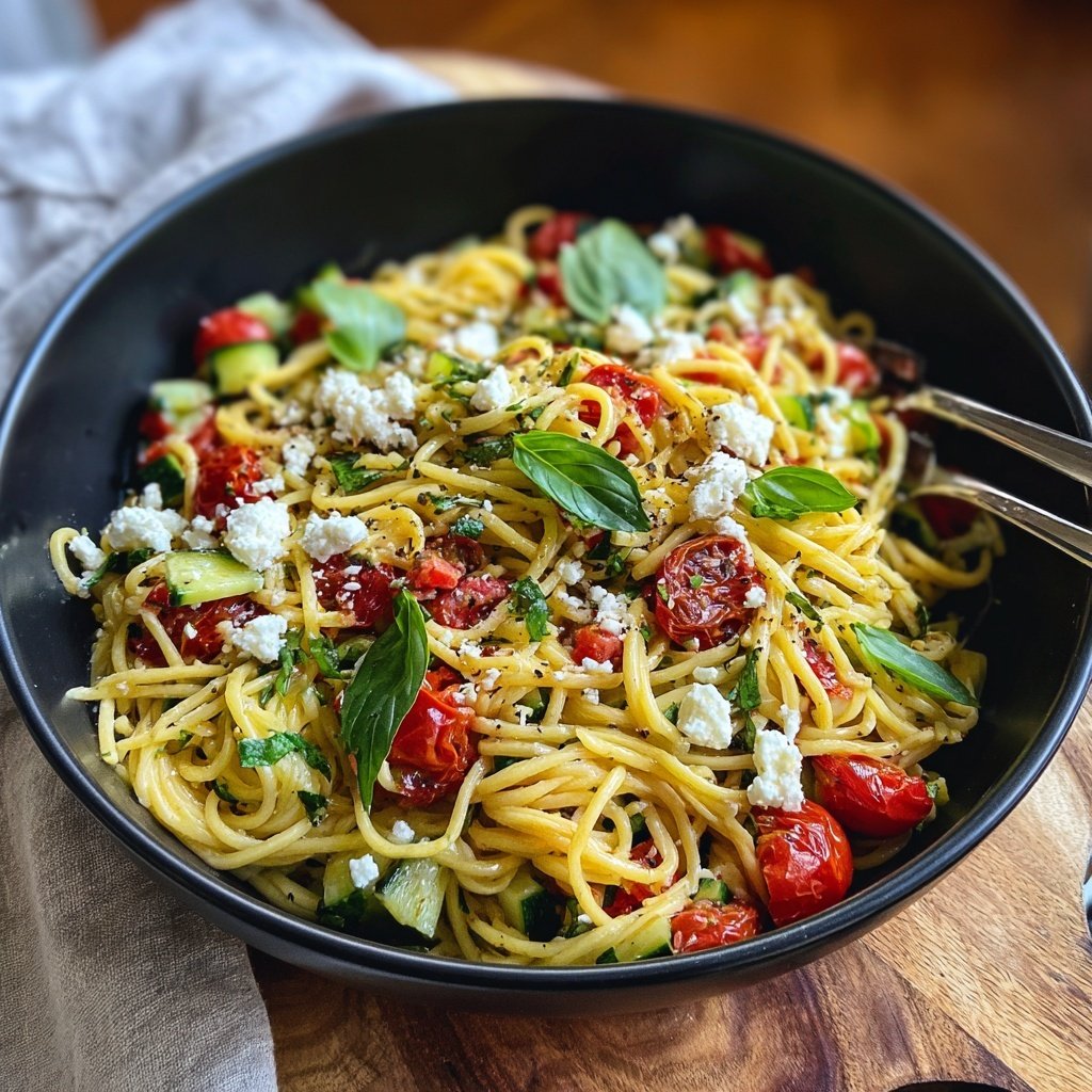 Mediterraner Nudelsalat Mit Basilikum