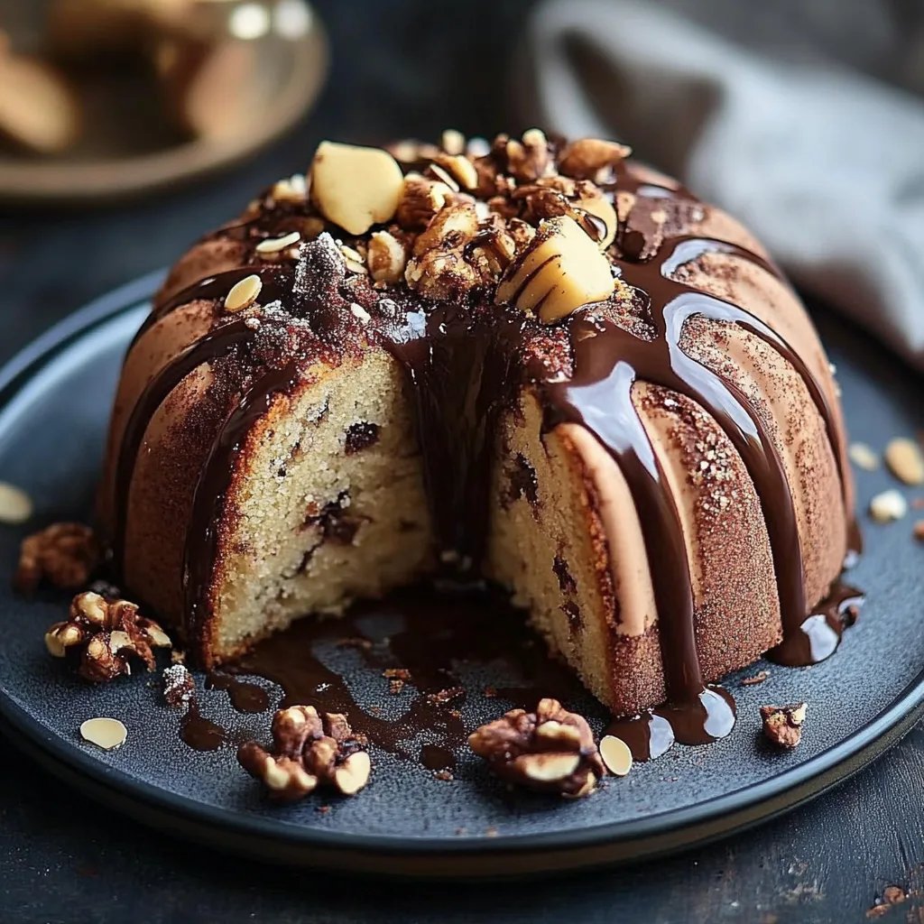 Gewürzkuchen-Marmor-Gugelhupf mit Walnüssen und Zimtguss