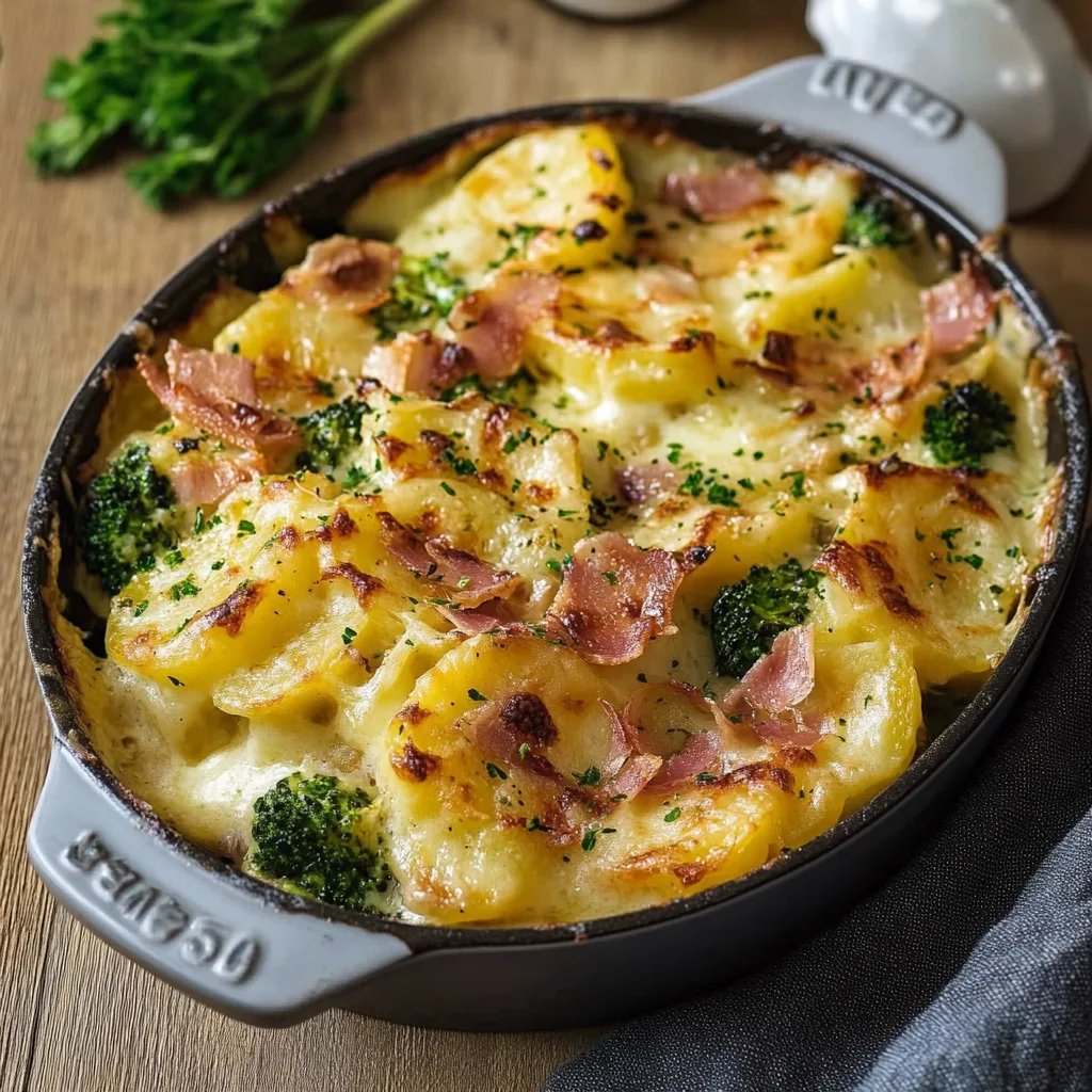 Brokkoli-Kartoffel-Gratin mit Schinken