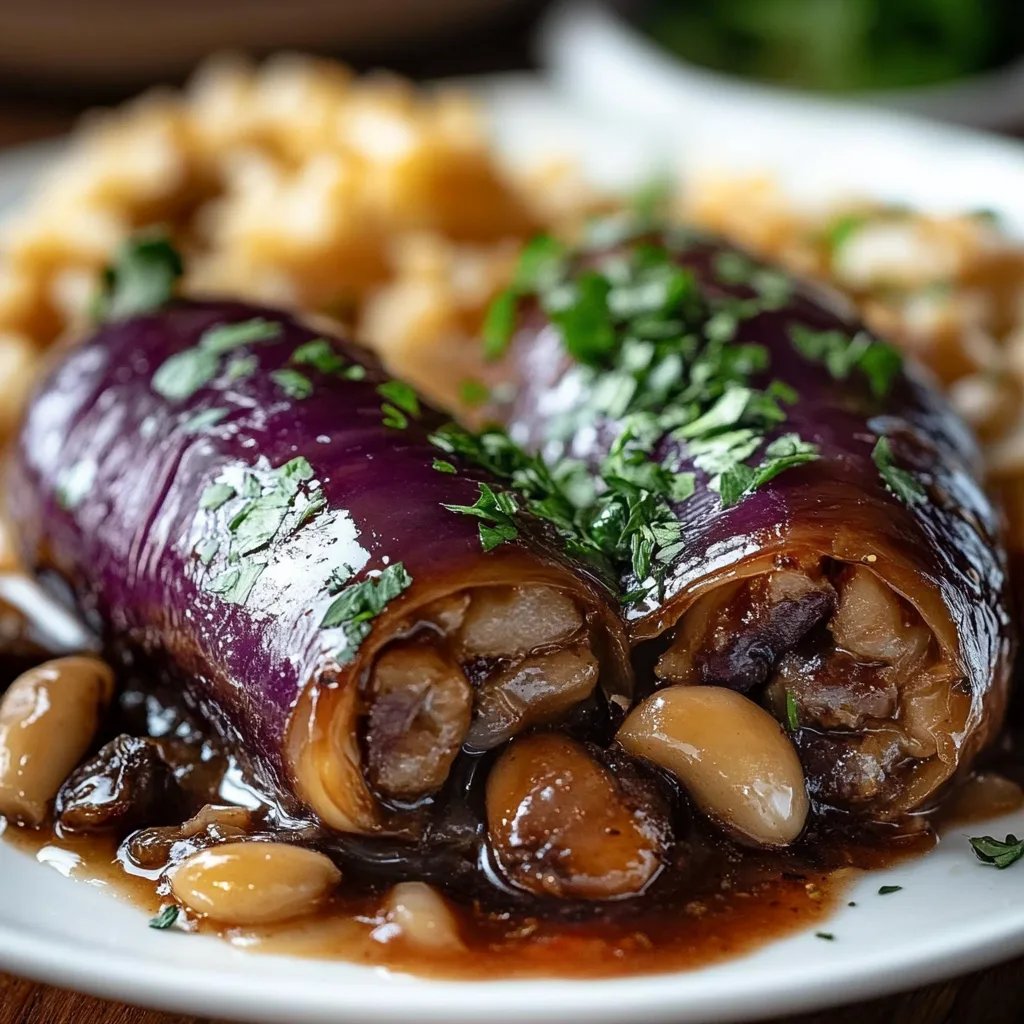 Rotkohl-Rouladen gefüllt mit Reis und Pilzen