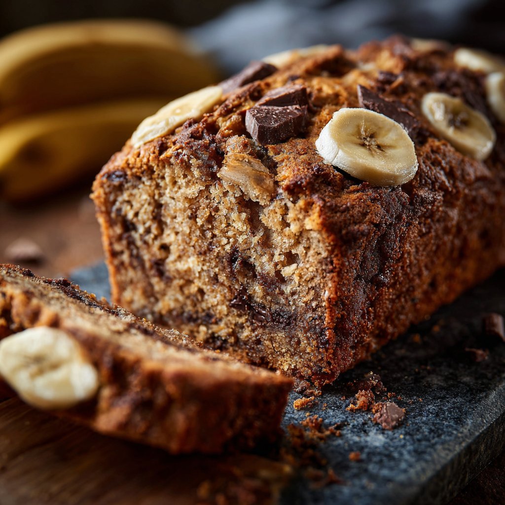 Bananenbrot mit Kakao und Banane