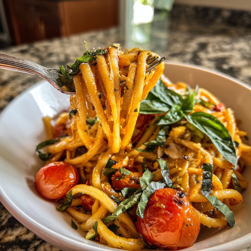 Mittagessen mit Nudeln und Gemüse