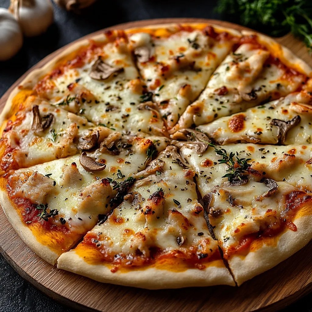 Weißes Hähnchenpizza mit geröstetem Knoblauch